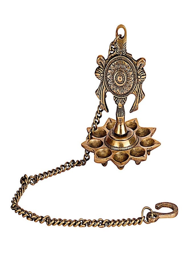 CRAFTHUT Brass Hanging Diya Nila Vilakku, Gada Chakra Gada Chakra Padmanabha Swami Vishnu Tirupati with 9 Diya Slots - Weight - 1.4 Kgs, Set of 2 - Image 5